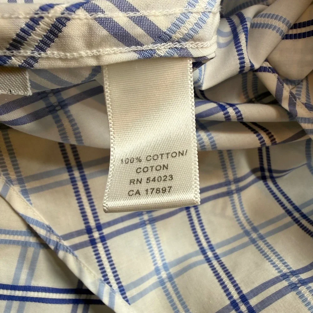 Banana Republic French Cuff Shirt Mens S Blue White Plaid Cotton Button Down